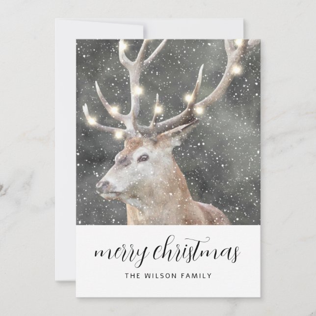 Invitación Ciervo de invierno rústico Feliz Navidad (Anverso)