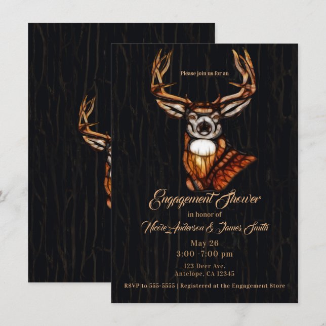 Invitación Ciervo de Madera de Rústico País para Ducha de Com (Anverso / Reverso)