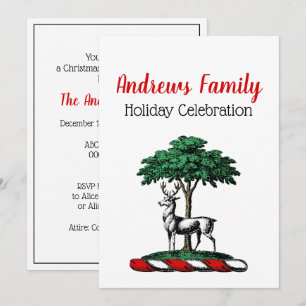 Invitación Ciervo de Navidad Ciervo junto al Árbol Emblema de