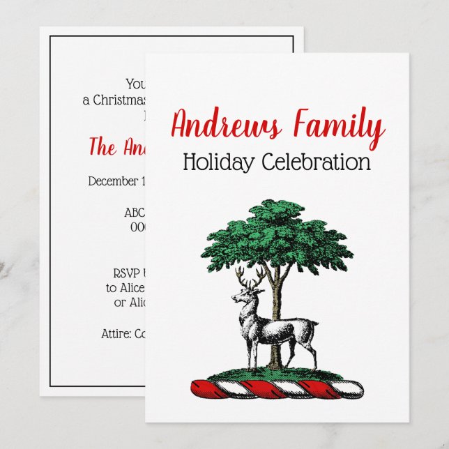 Invitación Ciervo de Navidad Ciervo junto al Árbol Emblema de (Anverso / Reverso)
