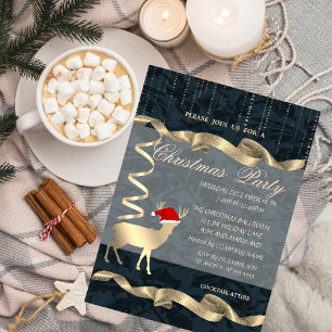 Invitación Ciervo de Navidad elegante con sombrero de Santa,