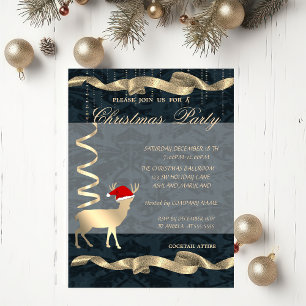 Invitación Ciervo de Navidad elegante con sombrero de Santa,