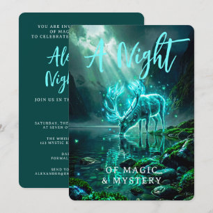 Invitación Ciervo Espíritu Cian Brillante Mágico Oscuro Fanta