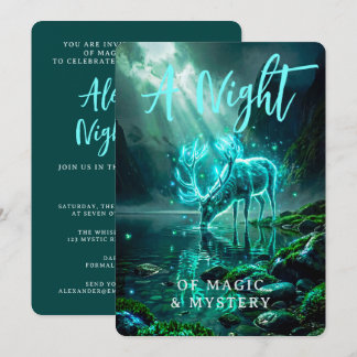 Invitación Ciervo Espíritu Cian Brillante Mágico Oscuro Fanta