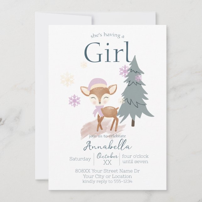 Invitación Ciervo hembra bebé adorable de invierno (Anverso)