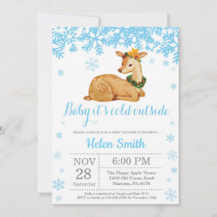 Invitación Ciervo Invierno Azul Niño Shower Copo de Nieve