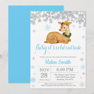 Invitación Ciervo Invierno Azul Niño Shower Copo de Nieve
