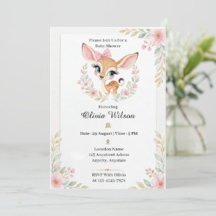 Invitación Ciervo Pequeño Dulce con un Lazo Rosa