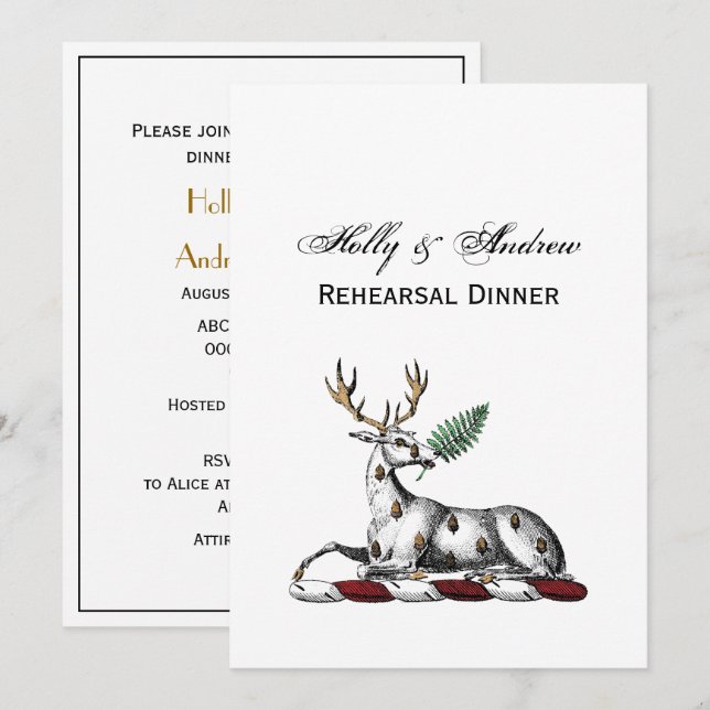 Invitación Ciervo Venado con Emblema de la Cresta Heráldica d (Anverso / Reverso)