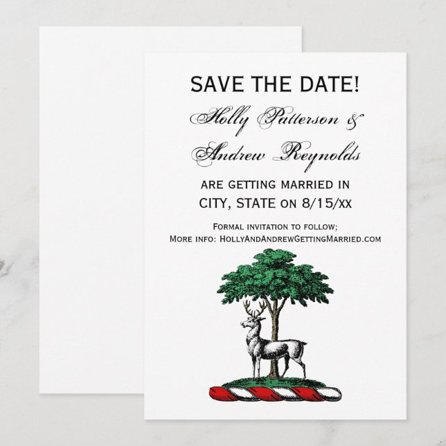 Invitación Ciervo Venado junto a un Árbol Emblema de la Crest (Anverso / Reverso)