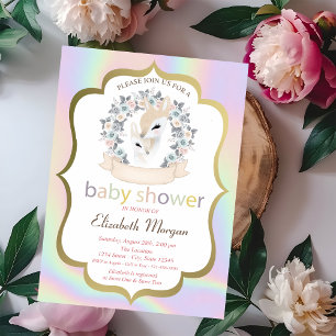 Invitación Ciervos Bebés Enmarcan Rosas Baby Shower Holográfi