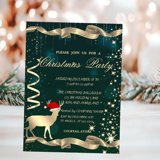 Invitación Ciervos de Navidad de Oro, Brillo, Fiesta de Navid (Subido por el creador)