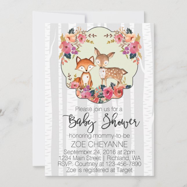 Invitación Ciervos y Fox Baby Shower del bebé del cuarto de (Anverso)