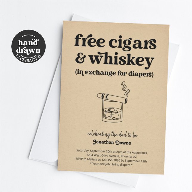 Invitación Cigar Whiskey Diaper Fiesta Funny Hombres Dad Show (Subido por el creador)