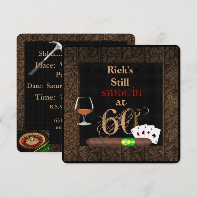 Invitación Cigarrillos para el 60 cumpleaños, Poker e INVITAC (Anverso / Reverso)