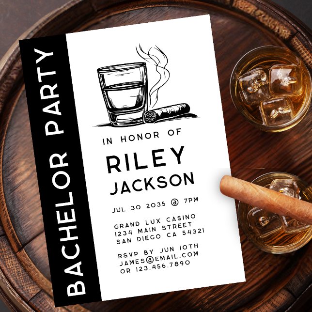 Invitación Cigarros modernos y fiesta de soltero de Whiskey (Subido por el creador)