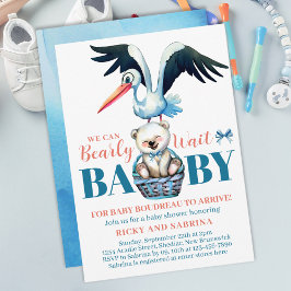 Invitación Cigüeña De Oso De Teddy Ahí, Baby Shower Azul
