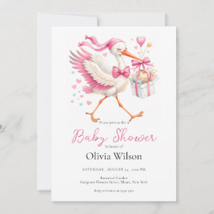 Invitación Cigüeña Rosa Con Bebé
