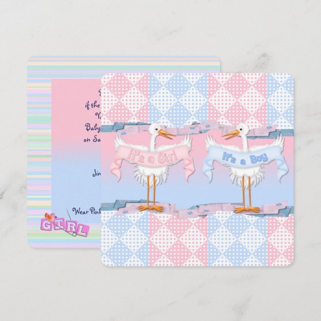 Invitación Cigüeñas para el sexo de los bebés revelan (Anverso / Reverso)