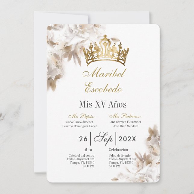 Invitación Cinceañera de la corona de oro (Anverso)