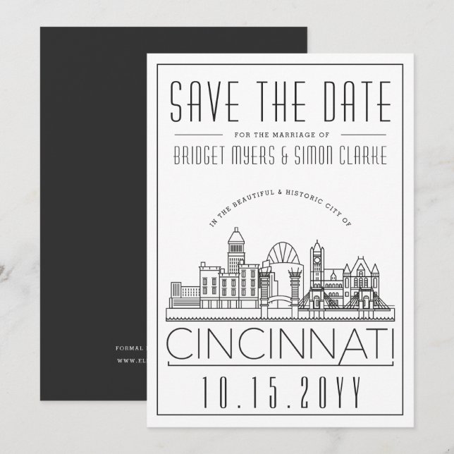 Invitación Cincinnati Boda Estilizado Skyline Save the Date (Anverso / Reverso)