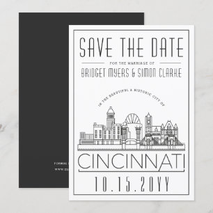 Invitación Cincinnati Boda Estilizado Skyline Save the Date