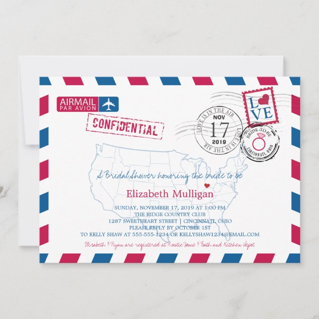 Invitación Cincinnati Ohio Airport | Bridal Shower (Anverso)
