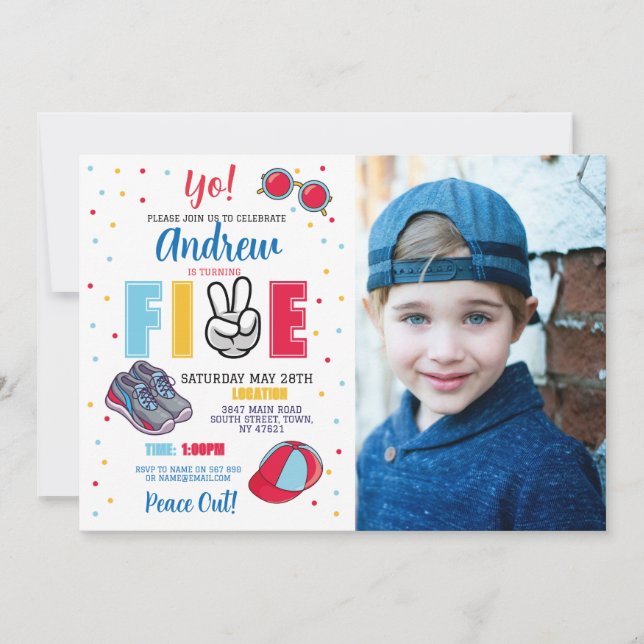 Invitación ¡Cinco cumpleaños de paz fuera de ti! 5.º verano (Anverso)