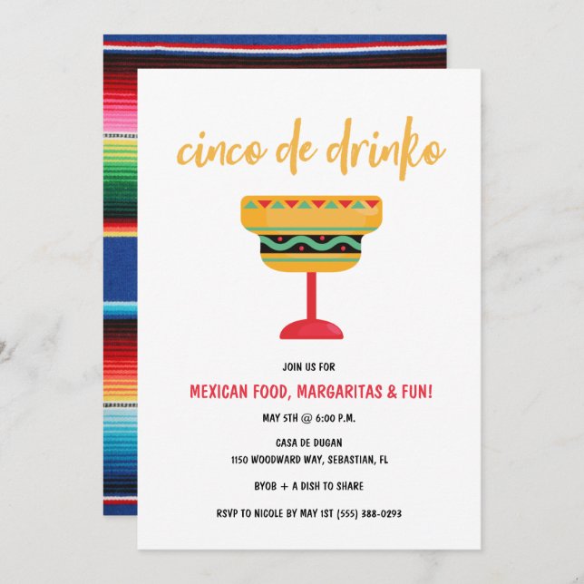 Invitación Cinco de Drinko gracioso Fiesta Cinco de Mayo (Anverso / Reverso)