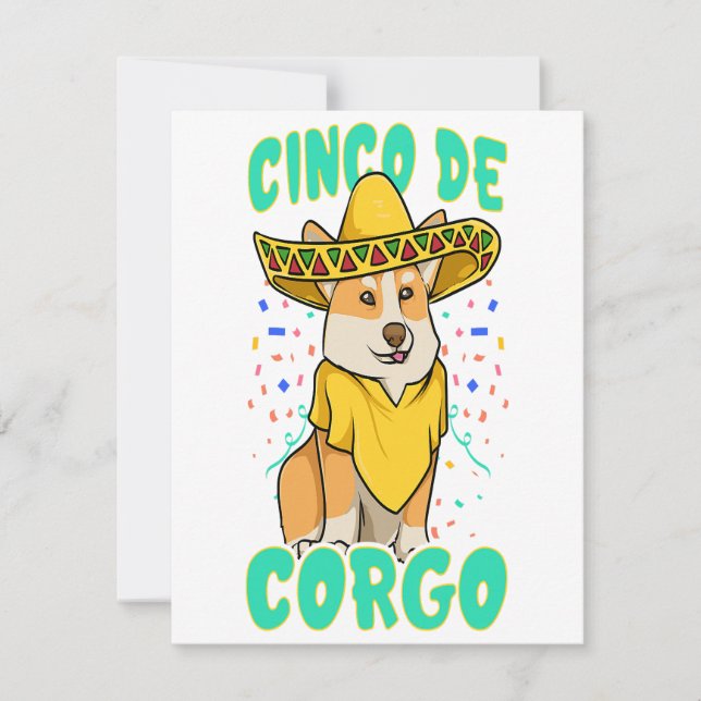 Invitación Cinco de Mayo canino gracioso de Corgi con Poncho  (Anverso)