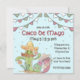 Invitación Cinco de Mayo cantando cactus y pimienta mariachis