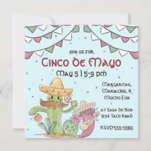 Invitación Cinco de Mayo cantando cactus y pimienta mariachis