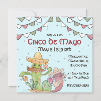 Invitación Cinco de Mayo cantando cactus y pimienta mariachis