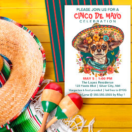 Invitación Cinco de Mayo Chihuahua con Sombrero y Serape