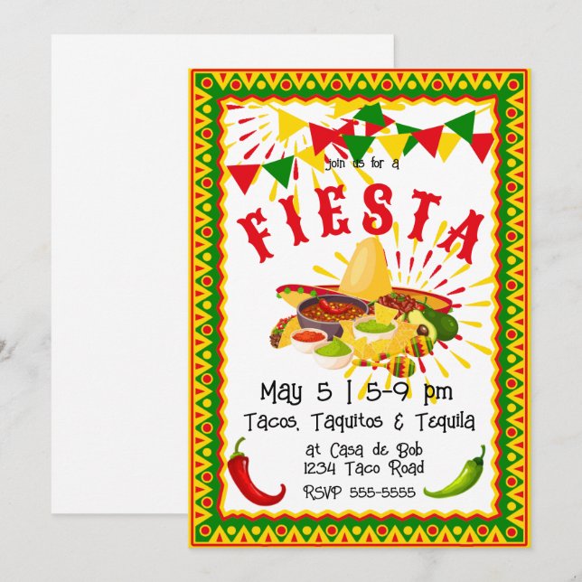 Invitación Cinco de Mayo Fiesta Salsa (Anverso / Reverso)