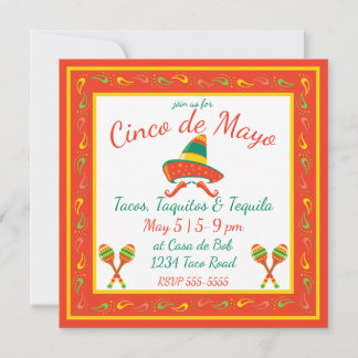 Invitación Cinco de Mayo Pimientos de Chili y Sombrero