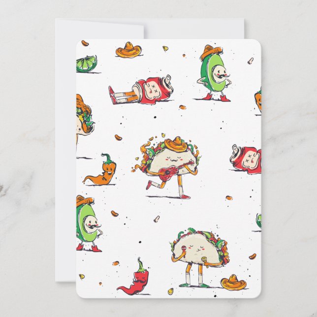 Invitación cinco de mayo tacos kawaii mexicano (Anverso)
