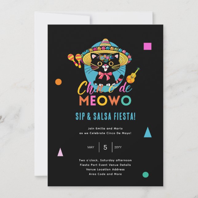 Invitación Cinco de Meowo Fiesta de Fiesta Cat Mayo (Anverso)
