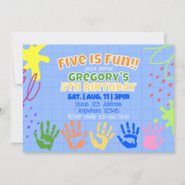 Invitación Cinco es Divertido, Mano Pintada Colorida Cumpleañ