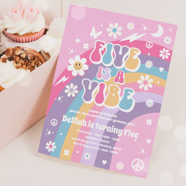 Invitación Cinco es un arcoiris hippie violento cinco cumplea