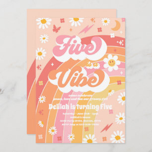 Invitación Cinco es un arcoiris hippie violento cinco cumplea