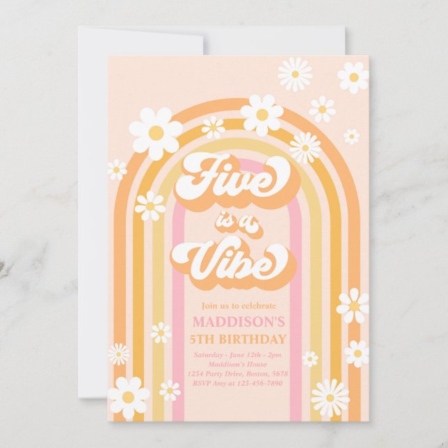 Invitación Cinco es un arcoiris violento cinco cumpleaños (Anverso)