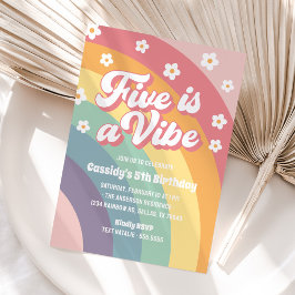 Invitación Cinco es un Vibe 70's Rainbow Daisy 5to cumpleaños