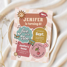 Invitación Cinco es un Vibe Groovy Retro Daisy Quinto Cumplea