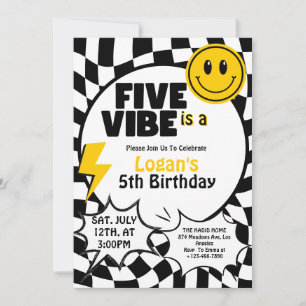 Invitación Cinco es un Vibe   V Fiesta de Cumpleaños Retro