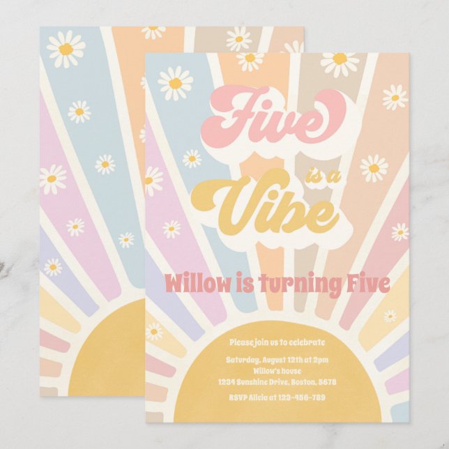 Invitación Cinco es una fiesta de cumpleaños 5 de Vibe Boho S (Anverso / Reverso)
