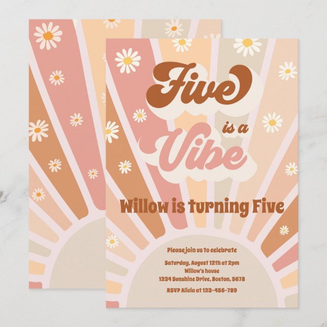 Invitación Cinco es una fiesta de cumpleaños 5 de Vibe Boho S (Anverso / Reverso)