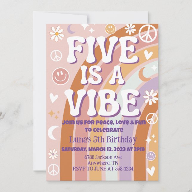Invitación Cinco es una invasión de Vibe Quinto Cumpleaños (Anverso)