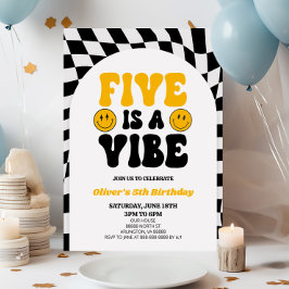 Invitación Cinco es una Vibe Retro Quinta Fiesta de Cumpleaño