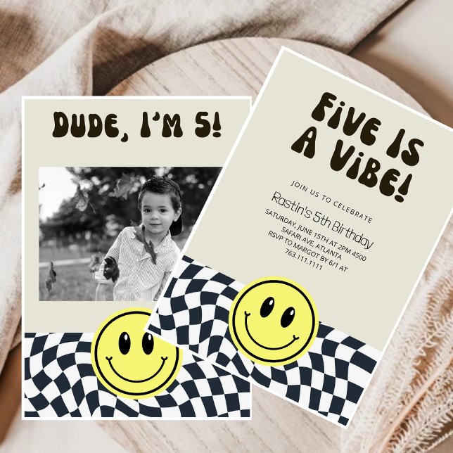 Invitación Cinco es Vibe | Niños con cara feliz quinto cumple (Subido por el creador)
